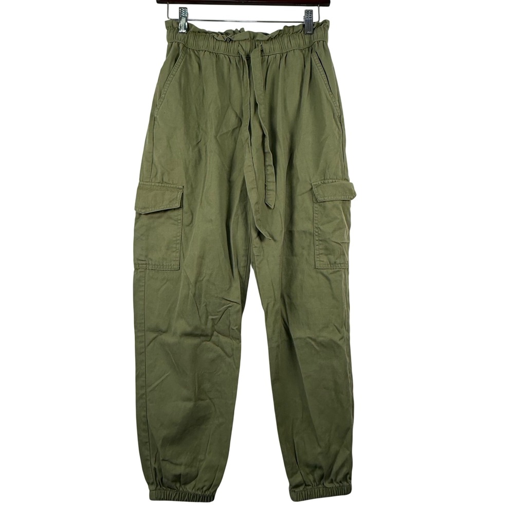 Loft Womens XS Cargo Jogger Pants Olive Green Paperbag Waist Utility Gorpcore